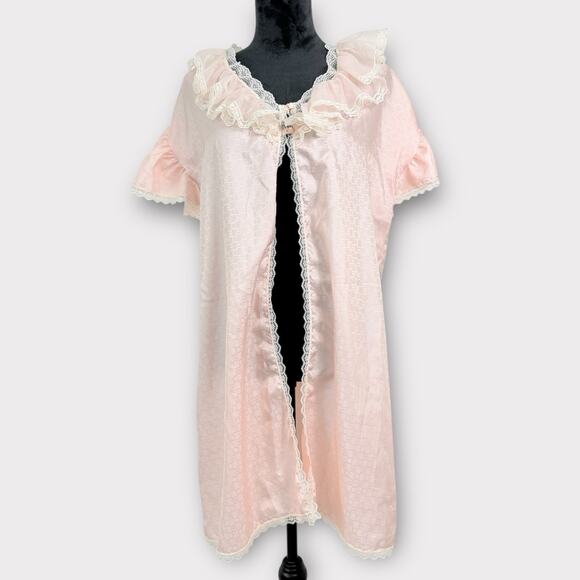 Vintage Jaclyn Smith Peignoir Robe Size M Pink Satin Ruffle Lace Dainty Delicate - Picture 1 of 7